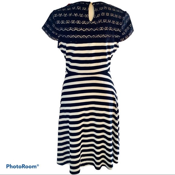 ELLE Lace Yoke Striped Fit & Flare Dress - Picture 6 of 8